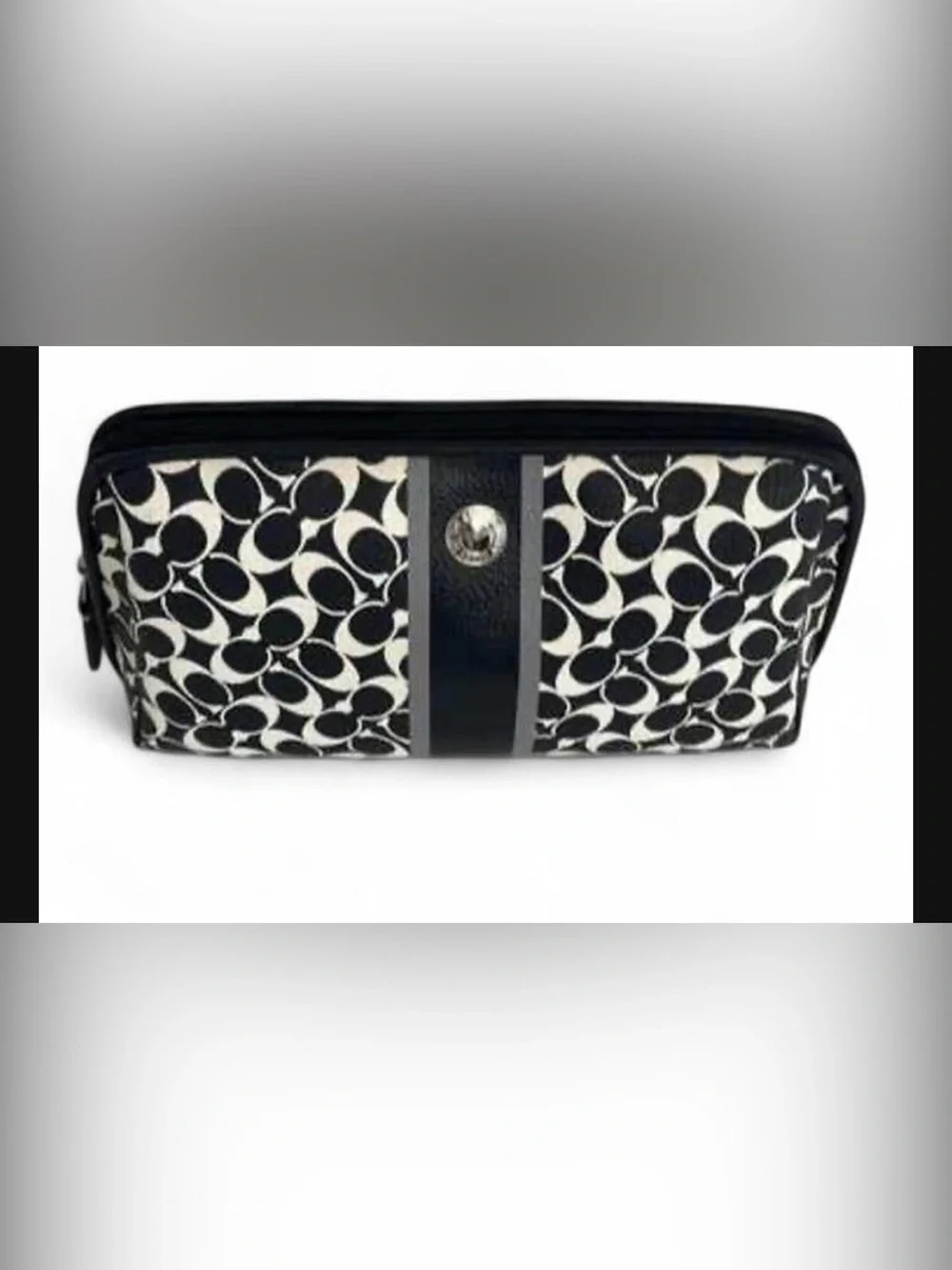 Coach Black & White Signature Stripe Cosmetic Case